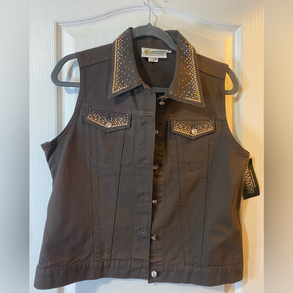 Christine Alexander brown denim vest size small NWT